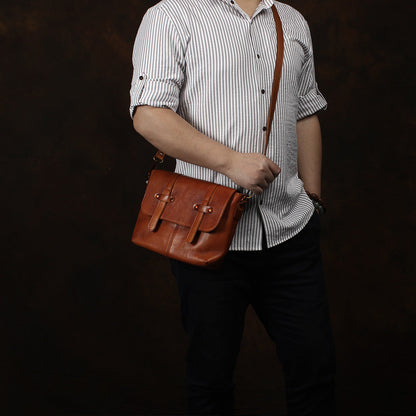 Vintage Brown Leather Men's Side Bag Messenger Bag Brown Courier Bag For Men