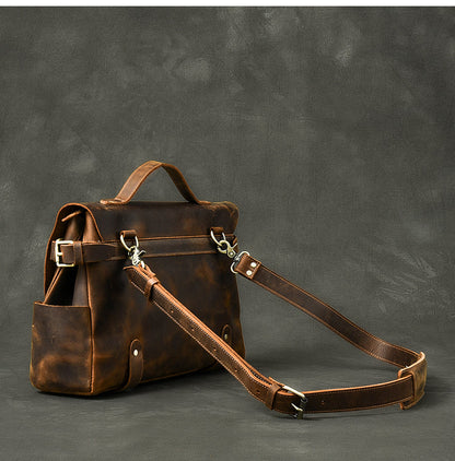 Leather Mens Brown Briefcase 12'' Laptop Briefcase Crossbody Side Bag Shoulder Bag For Men