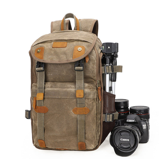 Brown Canvas Waterproof Mens 15'' Canon Camera Backpack Large Nikon DSLR Camera Bag For Men