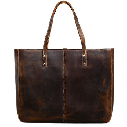 Leather Mens Womens 14' Large Tote Shoulder Bag Vintage Brown Tote Bag Large Side Bag For Men