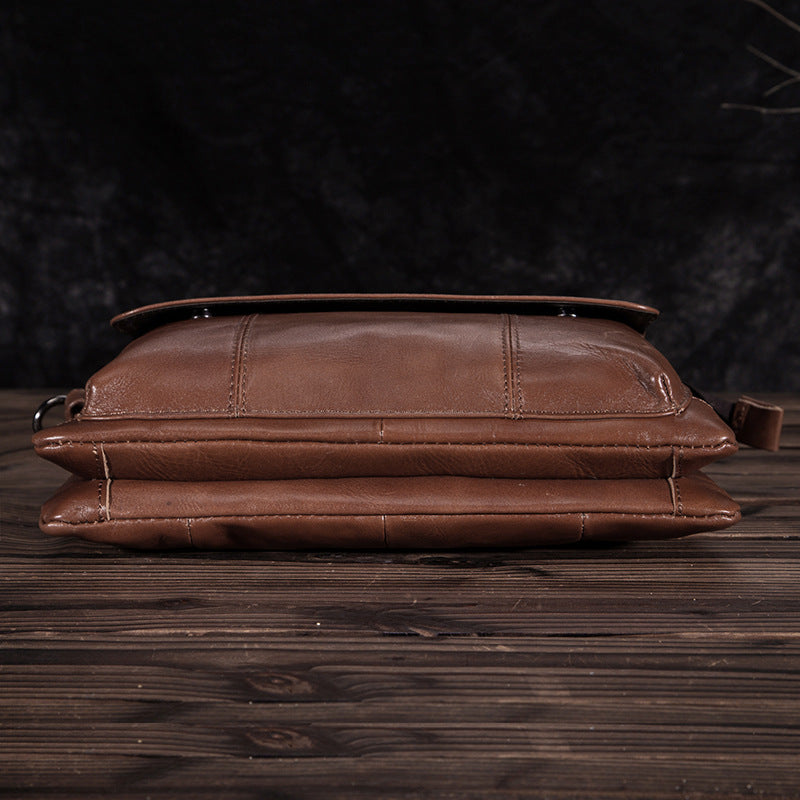 Oil Wax Leather Mens Brown Small Messenger Bag Postman Bag Courier Bag Shoulder Bag for Men