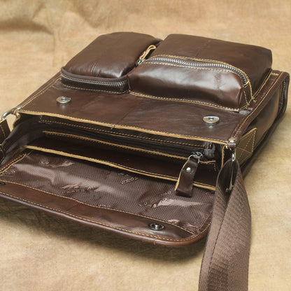 Oil Waxed Brown Leather Men's Small Messenger Bag Coffee Small Side Bag For Men