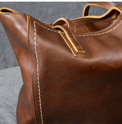 Leather Mens Womens 15' Large Shoulder Bag Brown Tote Bag Large Side Bag Dark Coffee Handbag For Men