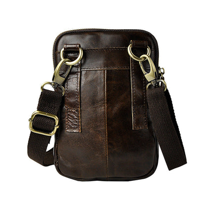 Fashion Leather Men's Belt Pouch Cell Phone Holsters Brown Mini Side Bag For Men