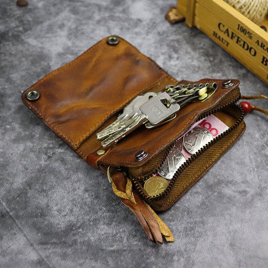 Vintage Leather Men's billfold Small Wallet Brown Key Wallet Card Wallet For Men