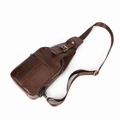 Cool Leather Brown Men's Sling Bag Chest Bag One Shoulder Backpack For Men