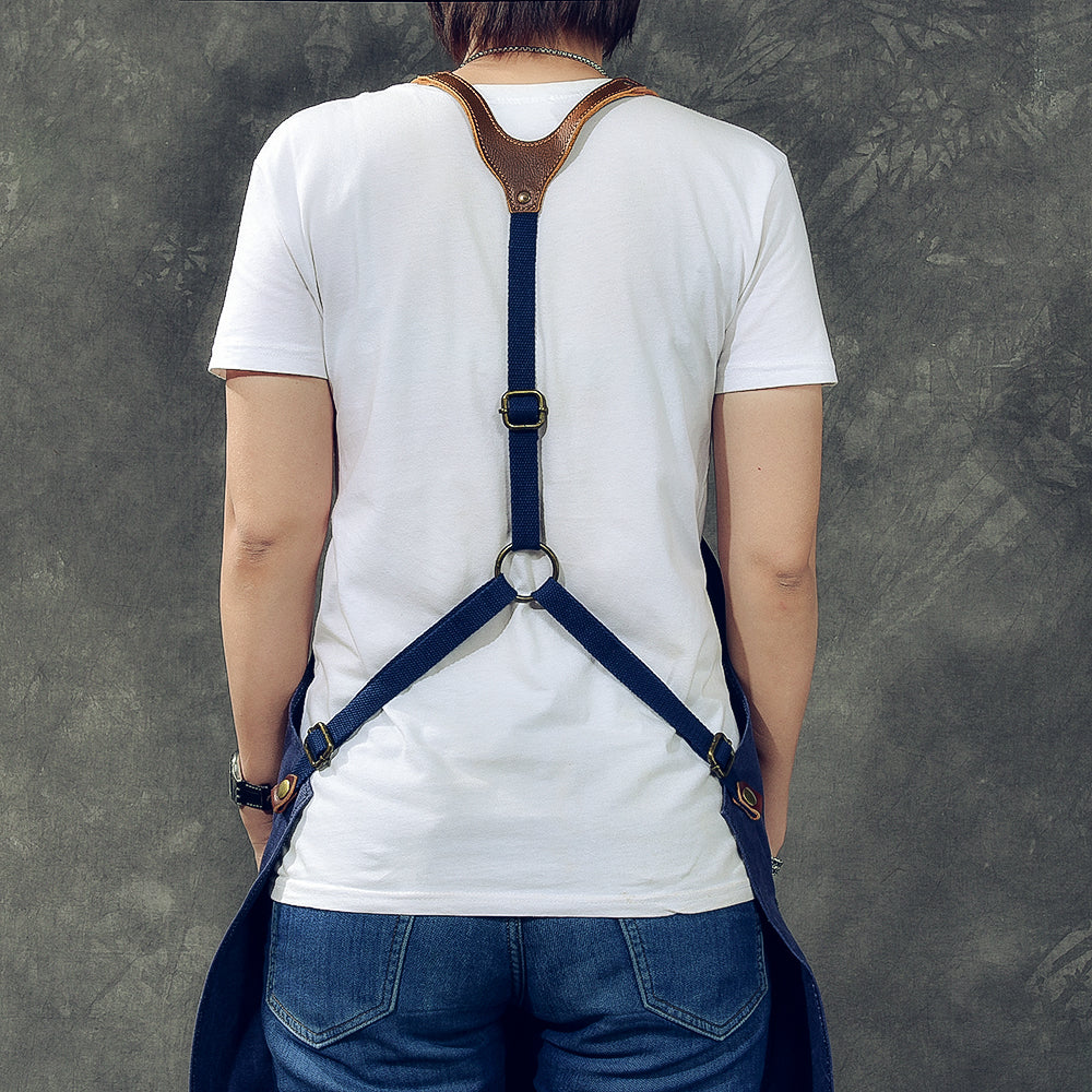 Canvas Leather Mens Womens Blue Craftsman Apron Cafe Staff Apron Work Apron for Men