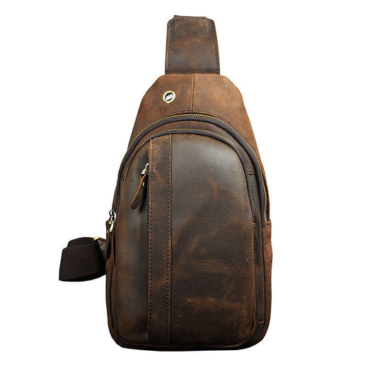 Cool Brown Mens Leather Chest Bags Sling Bag One Shoulder Backpack For Men