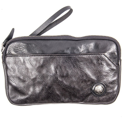 Black Leather Mens Clutch Wallet Wristlet Wallet Zipper Wallet Clutch for Men