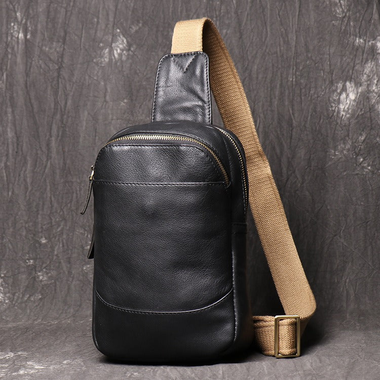 Cool Leather Sling Pack Black Leather Sling Bag Cool Sling Crossbody Packs For Men