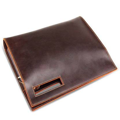 Brown Mens Leather Office Documents Bags A4 Paper File Pouch Envelope Bag Clutch Bag