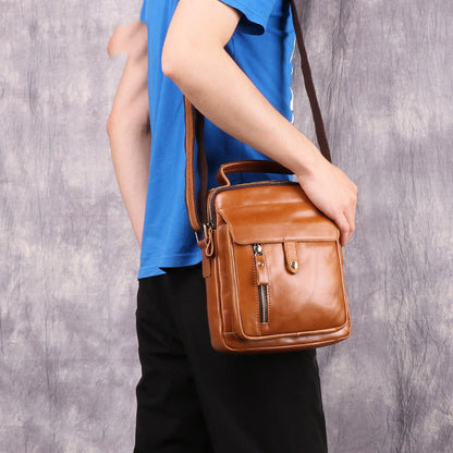 Fashion Brown Leather Men's Small Vertical Courier Bag Messenger Bag Side Bag For Men