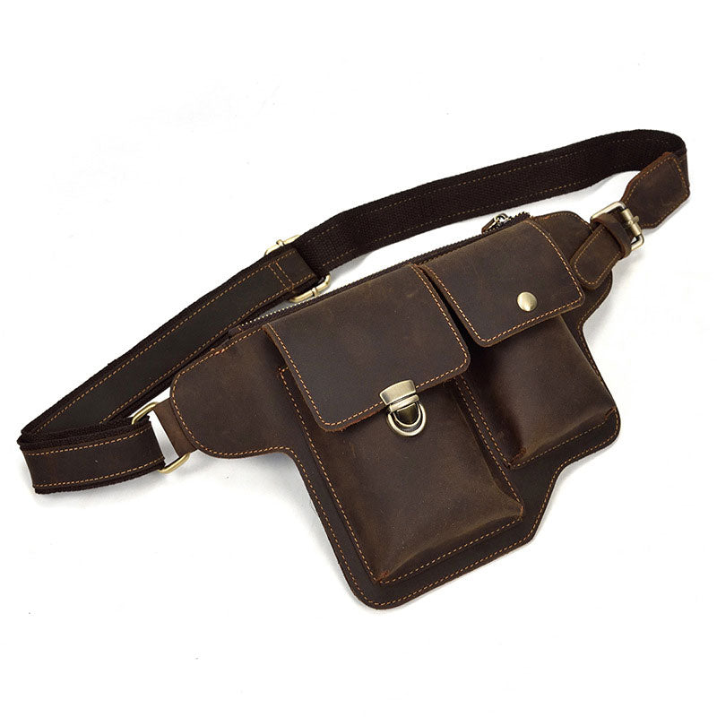 Mens Leather Fanny Pack Phone Bum Bag CellPhone Holster Waist Bag for Men