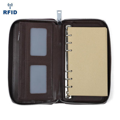 Brown Leather Mens Business Wristlet Wallet Note Book Wallet Bag Zipper Clutch Travel Wallet For Men