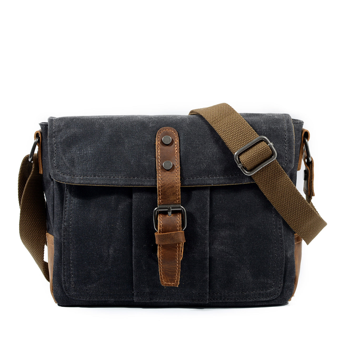 Cool Waxed Canvas Leather Mens Casual Green Gray Motorcycle Side Bag Messenger Bag Backpack For Men