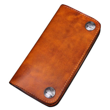 Handmade Leather Mens Trucker Wallet Cool Biker Leather Wallet Long Phone Wallets for Men