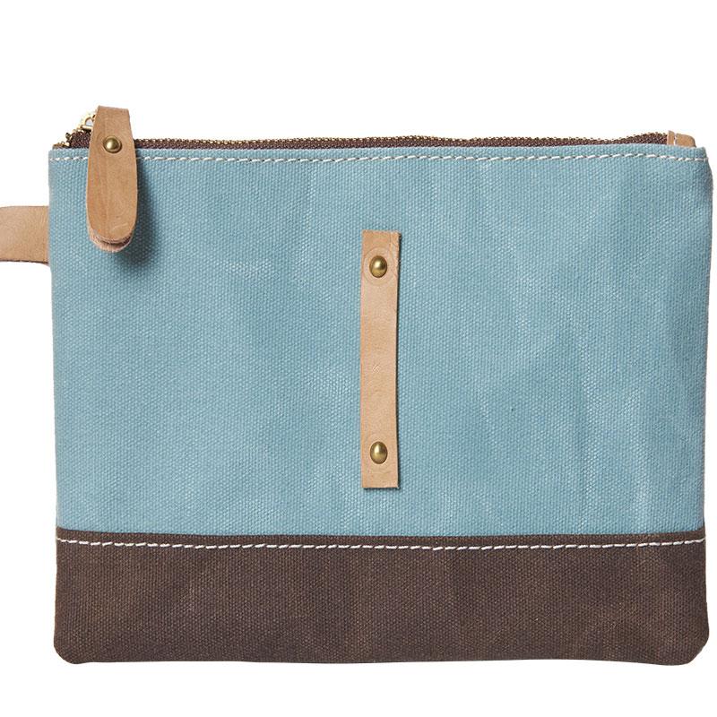 Slim Canvas Leather Mens Clutch Bag Zipper Wristlet Bag Purse for Men Women