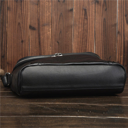 Cool Black Leather Men's Messenger Bag Black Side Bag Courier Bag For Men