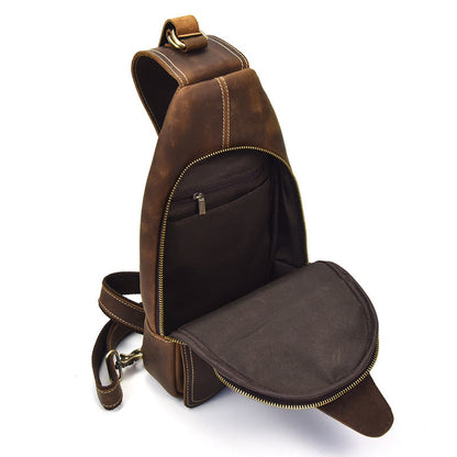 Vintage Mens Leather One Shoulder Backpack Chest Bag Sling Bag Sling Crossbody Bag For Men