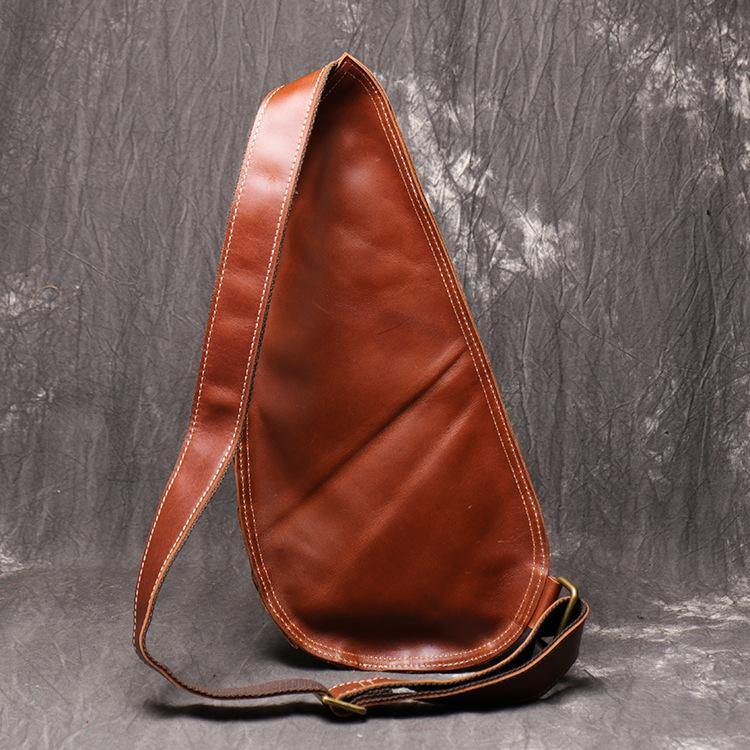 Cool Brown Leather Men's Sling Bag Sling Backpack Unique Sling Packs Sling Crossbody Pack For Men