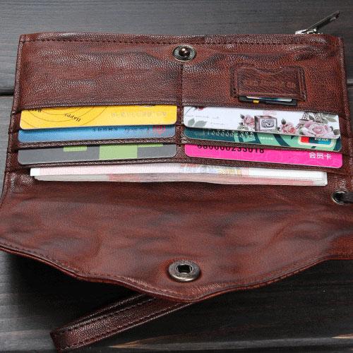 Handmade Mens Cool Long Leather Chain Wallet Cards Biker Trucker Wristlet Wallet