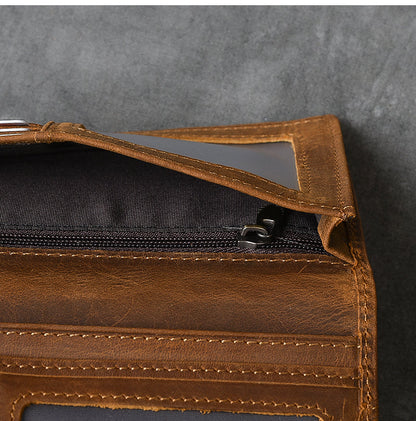 Vintage Brown Leather Mens Bifold Long Wallet Long Bifold Card Wallet For Men