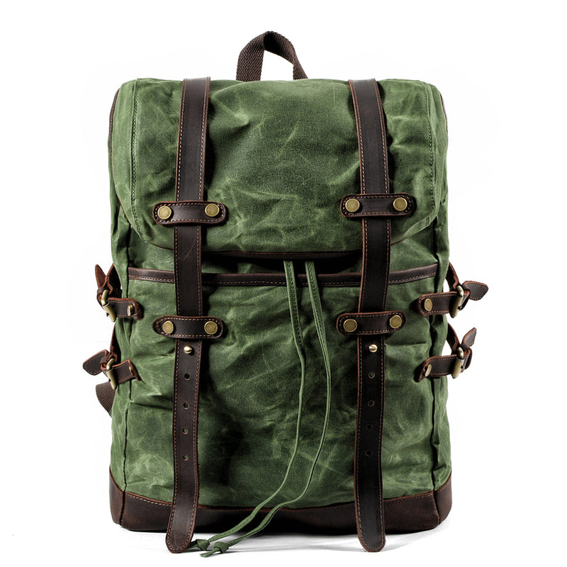 Cool Waxed Canvas Leather Mens Black 15.6¡®¡¯ Large Hiking Backpack Green Travel Backpack for Men