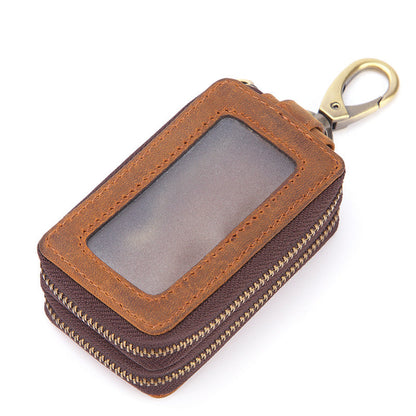 Cool Brown Mens Zipper Leather Car Key Wallet Key Holder Change Holder For Men