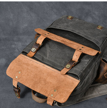 Waxed Canvas Leather Mens 15' Laptop Backpack Army Green Travel Backpack Dark Gray College Backpack for Men