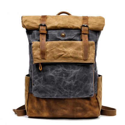 Cool Waxed Canvas Leather Mens Black 15'' Large Waterproof Travel Backpacks Computer Hiking Backpack for Men