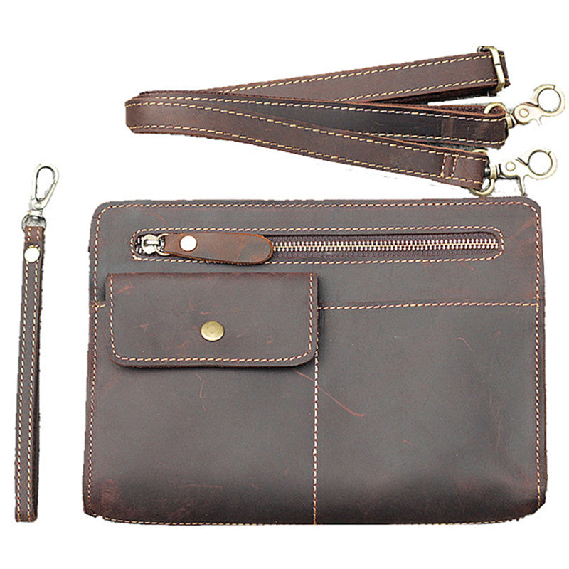 Cool Business Leather Mens Small Messenger Bag Wristlet Bag Side Bag Purse Clutch For Men