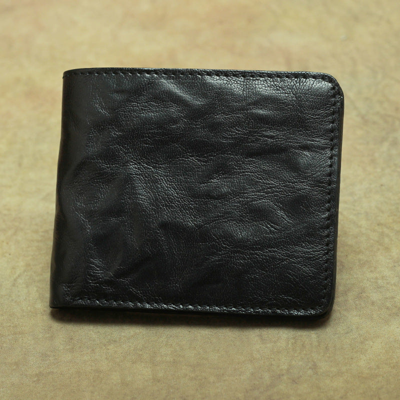 Vintage Brown Leather Men's Bifold Small Wallet Black Slim Vertical billfold Wallet For Men