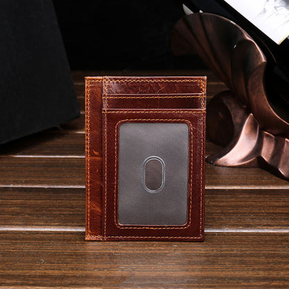 RFID Brown Leather Men's Slim Card Holder Black Front Pocket Wallet Small Card Wallet For Men