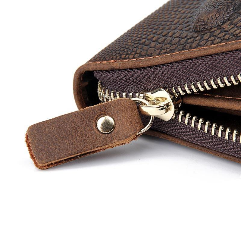 Cool Crocodile Pattern Brown Mens Leather Long Wallet Bifold Zip Long Wallet for Men