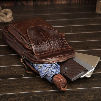 Cool Brown Leather Men's Sling Bag One Shoulder Backpack Black Sling Crossbody Pack For Men