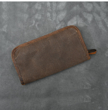 Brown Canvas Mens Long Wallet Zipper Green Clutch Phone Wallet For Men