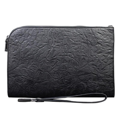 Handmade Leather Black Mens Clutch Cool Slim Wallet Zipper Clutch Wristlet Wallet for Men