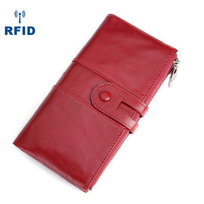 RFID Cool Leather Brown Men's Bifold Long Wallet Multi Cards Black Long Wallet For Men