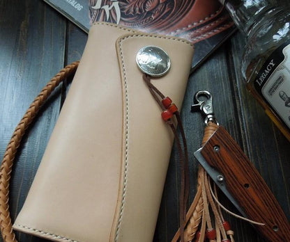 Handmade Leather Mens Clutch Wallet Cool Wallet Long Wallets for Men Women