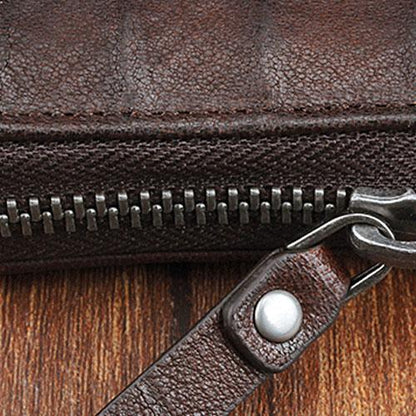 Genuine Leather Mens Cool Long Leather Wallet Zipper Clutch Wallet for Men