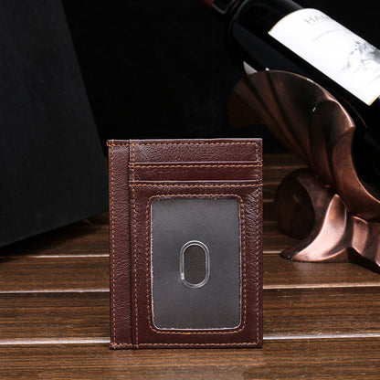 RFID Brown Leather Men's Slim Card Holder Black Front Pocket Wallet Small Card Wallet For Men