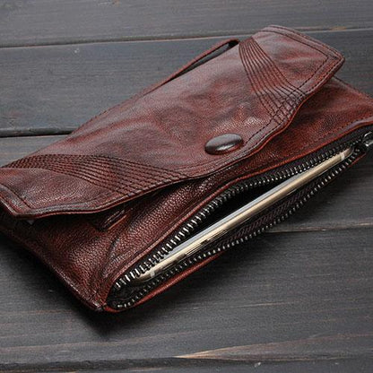 Handmade Mens Cool Long Leather Chain Wallet Cards Biker Trucker Wristlet Wallet