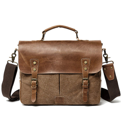 Waxed Canvas Leather Mens Casual Briefcase Computer Bag 14'' Messenger Bag For Men