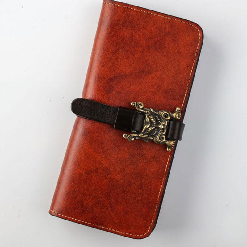 Handmade Leather Mens Clutch Wallet Cool Leather Wallet Long Phone Wallets for Men