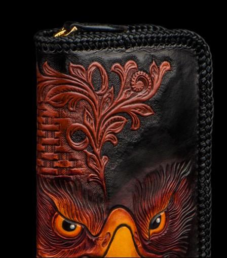 Handmade Leather Men Tooled Eagle Cool Leather Wallet Long Phone Clutch Wallets for Men