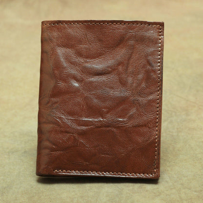 Vintage Brown Leather Men's Bifold Small Wallet Black Slim Vertical billfold Wallet For Men