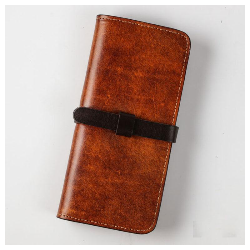 Handmade Leather Mens Clutch Wallet Cool Leather Wallet Long Phone Wallets for Men