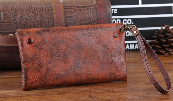 Genuine Leather Mens Cool Biker Chain Wallet Long Leather Wallet Slim Clutch Wristlet Wallet for Men