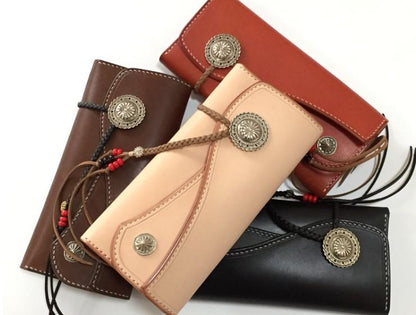 Handmade Leather Mens Clutch Wallet Cool Wallet Long Wallets for Men Women