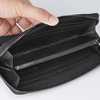 Genuine Leather Mens Cool Long Leather Wallet Zipper Clutch Wristlet Wallet for Men